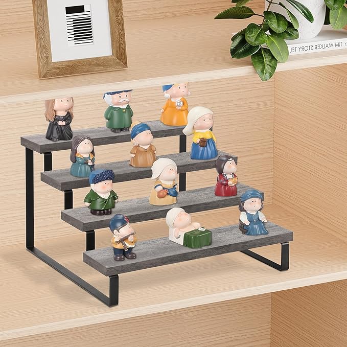 YINMIT Wooden Display Riser Stand, Tiered Perfume and Cologne Organizer Stand, 4 Tier Spice Rack Organizer, Rustic Display Shelf for Candles (4 Tier,Grey)-Ruum Studio Home