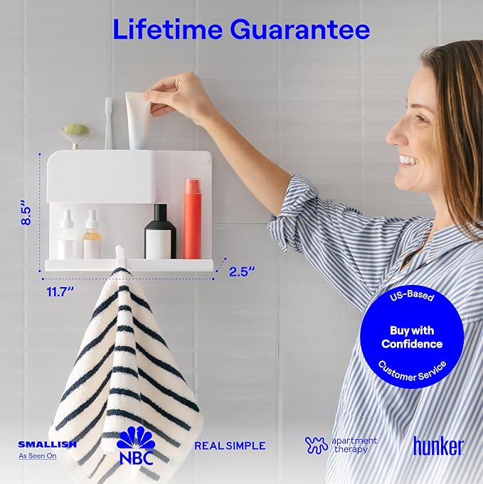 WallShelfie Bedside Wall Organizer - Room Decor, Dorm Room Essential, Floating Bedside Shelf Wall Mount, Makeup Organizer, Remote Control Holder, Room Accessories, Floating Shelves (White)-Ruum Studio Home