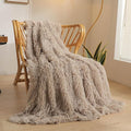 XeGe Luxury Faux Fur Throw, Soft 50x60 Fluffy Blanket, Shaggy Plush Decorative Couch Blanket, Winter Fall Cute Fuzzy Furry Lap Throw for Office Bedroom Living Room Khaki-Ruum Studio Home