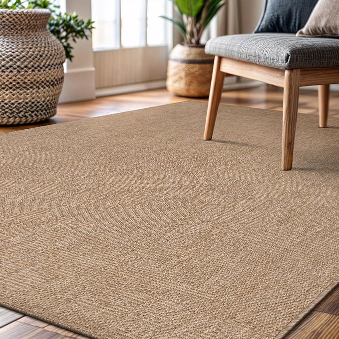 CAMILSON Easy Jute Rug 5x7, Indoor Outdoor Natural Color Fiber Area Rugs for Living Room Patio and Kitchen Rug, Solid Boho Woven Design, Easy-Cleaning, Washable Outside Carpet Alfombras (5 x 7)-Ruum Studio Home