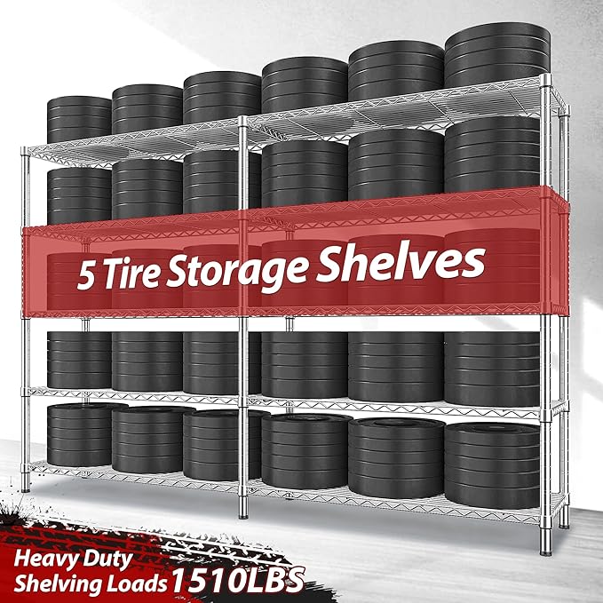 REIBII 69.8" W Storage Shelves 1510LBS Wire Shelving Unit 5 Tier Metal Shelving for Storage Rack Shelves Adjustable Heavy Duty Garage Shelf Pantry Shelves Kitchen Shelving,69.8"Wx15.8"Dx72.4"H,Chrome-Ruum Studio Home