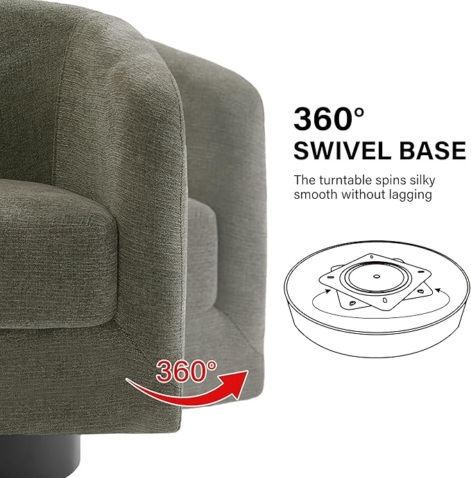 Swivel Barrel Accent Chair, Modern Round Chenille Fabric Arm Chair for Living Room, Bedroom, Comfy Club Reading Chairs for Adults（Chenille Fabric, Tan, Set of 2-Ruum Studio Home