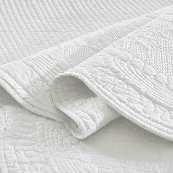 MarCielo 3-Piece 100% Cotton Oversized Bedspread Lightweight Quilt Coverlet Embroidery Farmhouse Bedding Set (TG Bright White, Oversized King (118"x106"))-Ruum Studio Home