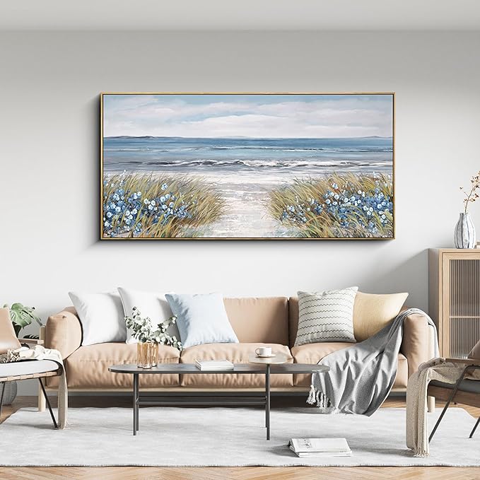 XLSJERST Framed Wall Art for Living Room Decor - Farmhouse Boho Beach Coastal Vintage Floral Ocean Wall Picture Flowers Sea Canvas Print Seascape Artwork for Home Living Room Bedroom Office 24x48-Ruum Studio Home