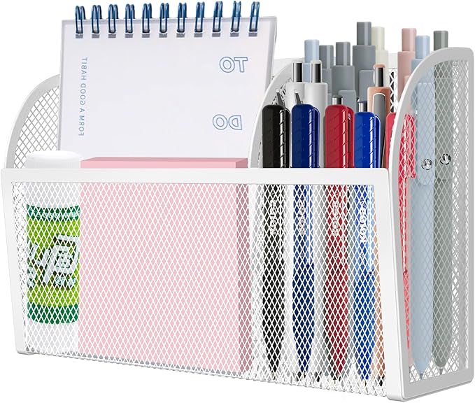Magnetic Pencil Holder Magnetic Shelf for the Whiteboard 3-Grid Mesh Magnetic Pen Holder for Refrigerator Magnetic Organizer Locker Accessories Organizer for Office (White)-Ruum Studio Home
