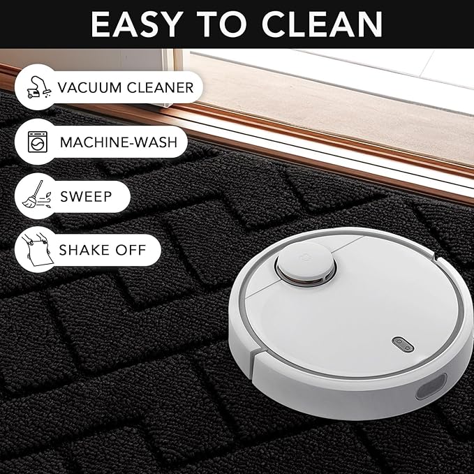 hicorfe Indoor Doormat,Front Back Door Mat Rubber Backing Non Slip Door Mats 24"x35" Absorbent Resist Dirt Entrance Doormat Inside Floor Mats for Entryway Washable Low-Profile(Black)-Ruum Studio Home