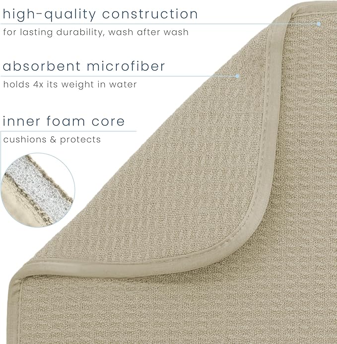 S&T INC. Dish Drying Mat, 16” x 18”, Absorbent Microfiber Kitchen Counter Mat, Dish Drying Pad for Dishes, Utensils, Pots and Pans, Large, Pure Cashmere-Ruum Studio Home