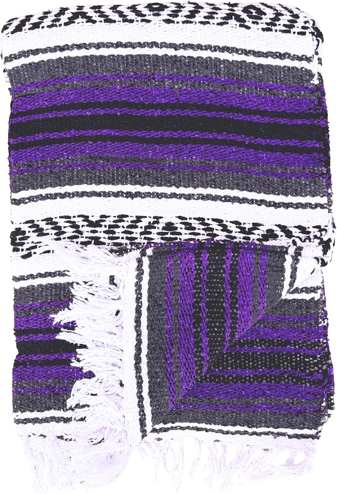 Del Mex Classic Mexican Blanket, Large Authentic Woven Falsa Throw (70"x50"), Artisan Southwest Décor for Beach, Yoga, Outdoors (Purple)-Ruum Studio Home