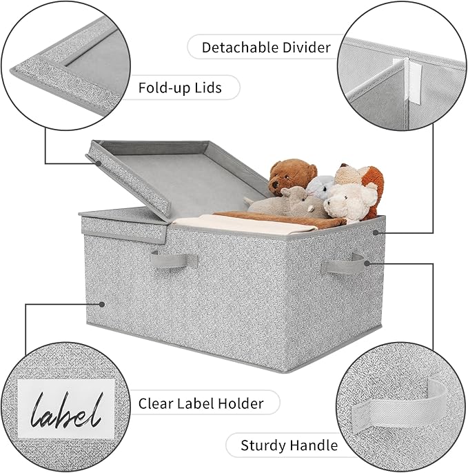GRANNY SAYS Large Storage Bins with Lids, Decorative Storage Box for Shelves, Fabric Storage Bins Foldable, Storage Basket for Clothes, Keepsake Box, Jumbo, Gray, 2-Pack-Ruum Studio Home