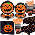 Halloween Plates and Napkins Party Supplies, Pumpkin Halloween Party Decorations Tableware, Pumpkin Paper Plate, Cup, Napkin, Tablecloth, Disposable Cutlery, Serves 24-Ruum Studio Home