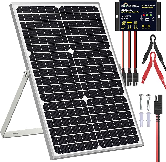 SOLPERK Solar Panel Kit 30W 12V, Solar Battery Trickle Charger Maintainer + Upgrade Waterproof Controller + Adjustable Mount Bracket for Boat Car RV Motorcycle Marine Automotive-Ruum Studio Home