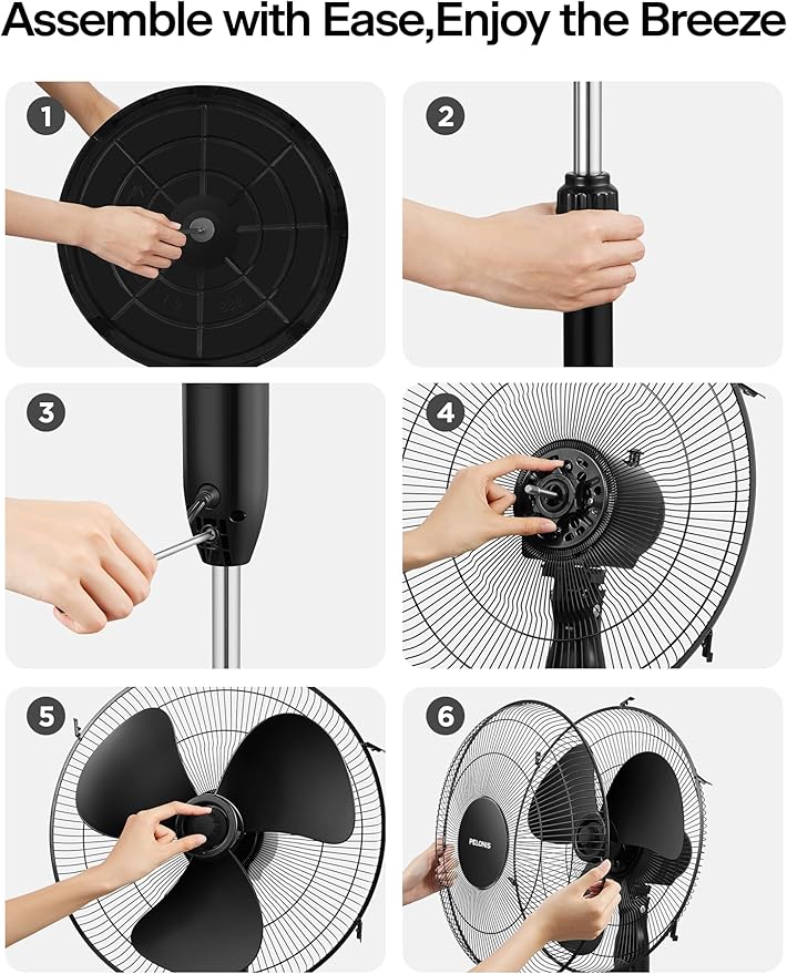 PELONIS 16'' Pedestal Fan for Bedoom, Remote, Standing Fan with 7-Hour Timer, 90° Oscillation, 3-Speeds, Adjustable Height, Electric Cooling Fans for Living Room and Office-Ruum Studio Home
