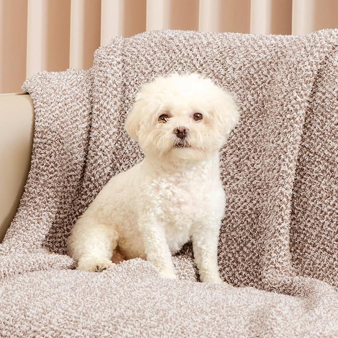 Snuggle Sac Heather Taupe Throw Blanket for Couch, Reversible Super Soft Knitted Blankets Warm Cozy Knit Fuzzy Plush Lightweight Throws for Sofa, Bed, Camping, Picnic, Taupe, 50x60 inches-Ruum Studio Home