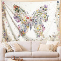 Damanse Butterfly Tapestry Wall Hanging Cute,Boho Wall Tapestry for Bedroom Aesthetic,Flower Living Room Decor for Teen Girls (White, 49.20" x 59.10")-Ruum Studio Home