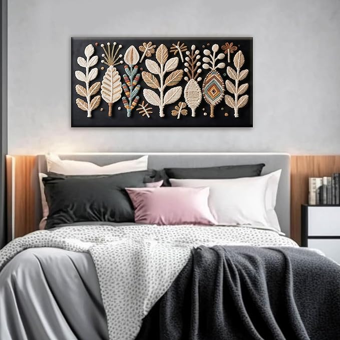 Tsomzxng Boho Black Wall Art Modern Wall Art Bohemian Feather Canvas Wall Art Decor For Apartment Dorm Living Room Bedroom Nursery Backdrop Home Wall Decor20 W X 40" L-Ruum Studio Home