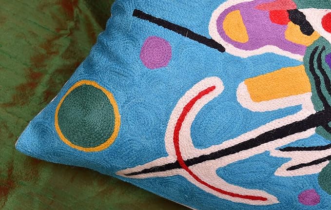 Lumbar Kandinsky Blue Abstract Pillow Cover Modern Throw Pillowcase Chair Cushion Contemporary Pillowsham Farmhouse Couch Hand Embroidered Wool Size 14x20-Ruum Studio Home