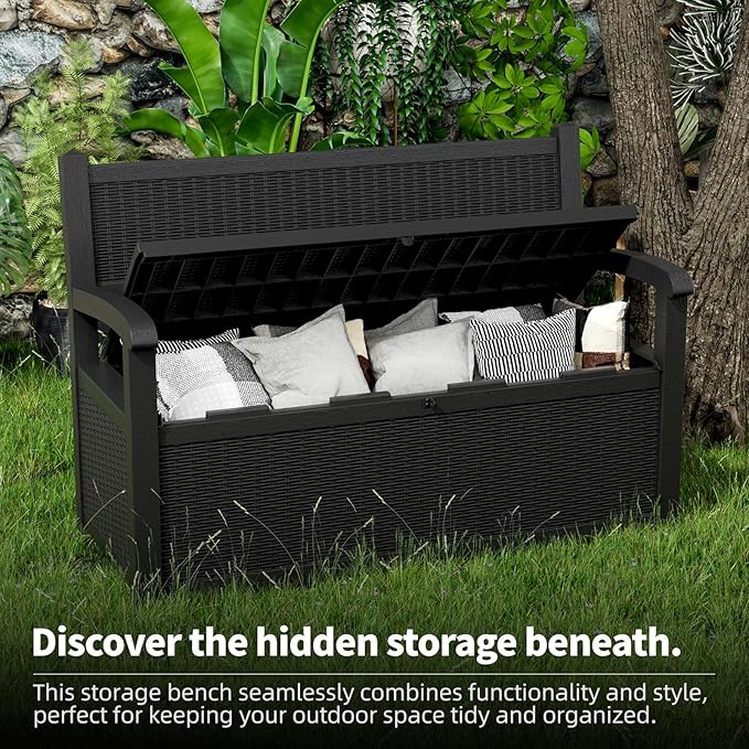 80 Gallon Storage Bench Waterproof and Lockable,Deck Box Outdoor Storage Furniture for Patio,Garden,and Porch – Perfect for Storing Garden Tools and Cushions(Black)-Ruum Studio Home