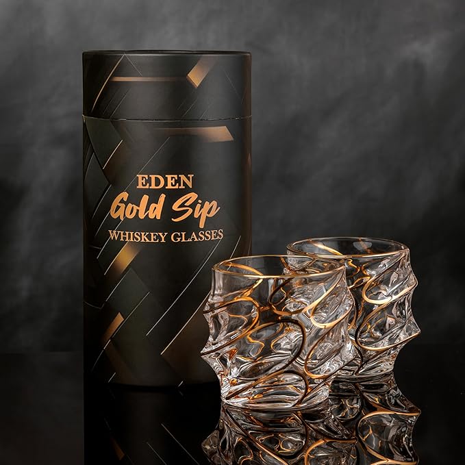EdensDECOR Whiskey Glasses Gift Set (24k Gold Plated) Luxury Gift For Men, Bourbon, Scotch, Dad, Husbands-Ruum Studio Home