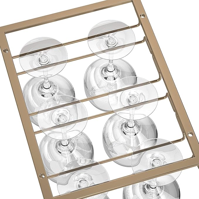 Wine Glass Rack - Under Cabinet Stemware Wine Glass Holder Glasses Storage Hanger 2 Pack Metal Organizer for Bar Kitchen Gold-Ruum Studio Home
