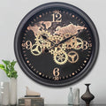 CLXEAST 24 Inch Moving Gear Wall Clock with World Map Pattern,Large Black Gold Metal Wall Clock for Modern Farmhouse Living Room Decor,Reloj De Pared para Sala-Ruum Studio Home