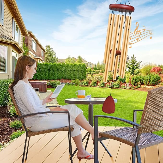 Large Aluminium Wind Chimes Outside, Soothing Melodic Memorial Sympathy Wind Chime, Suitable Outdoor Garden Decor, Gift for Mom Women Neighbors (Gold Wind Chimes-36)-Ruum Studio Home