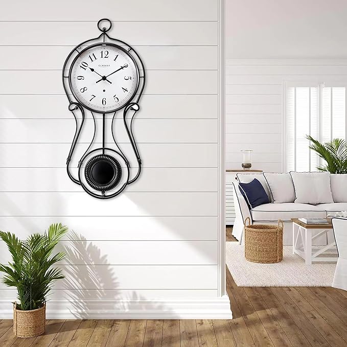 CLXEAST 20 Inch Black Metal Pendulum Wall Clock, Large Schoolhouse Regulator Wall Clocks for Living Room Decor,House Warming Gifts New Home,Gifts for Women-Ruum Studio Home