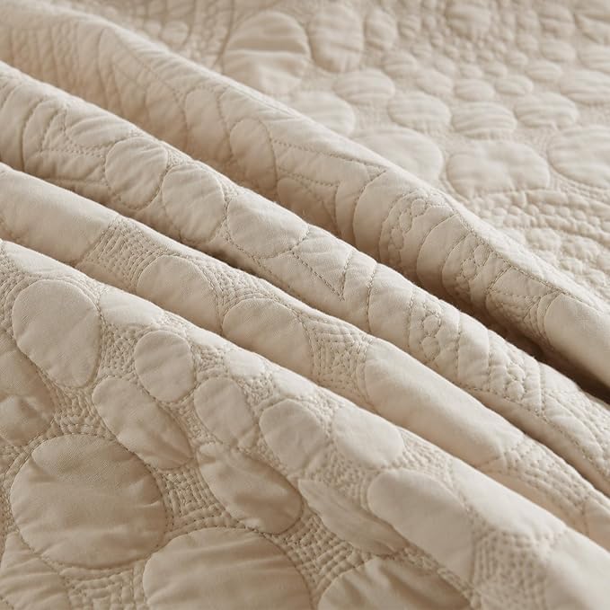 MarCielo 3-Piece 100% Cotton Oversized Bedspread Lightweight Quilt Coverlet Embroidery Farmhouse Bedding (Tf Khaki Beige, Oversized Queen (100"x106"))-Ruum Studio Home