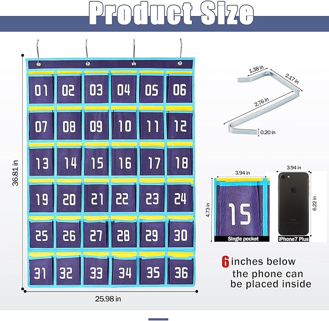 Loghot Classroom Accessories Closet Pocket Chart for Cell Phones Holder Wall Door Hanging Organizer (36 Pockets Blue)-Ruum Studio Home