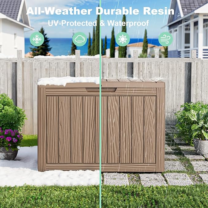 45 Gallon Deck Box Large Outdoor Storage for Patio Furniture,Outdoor Cushions,Garden Tools and Pool Supplies,Waterproof,Resin,Lockable(Grey)-Ruum Studio Home