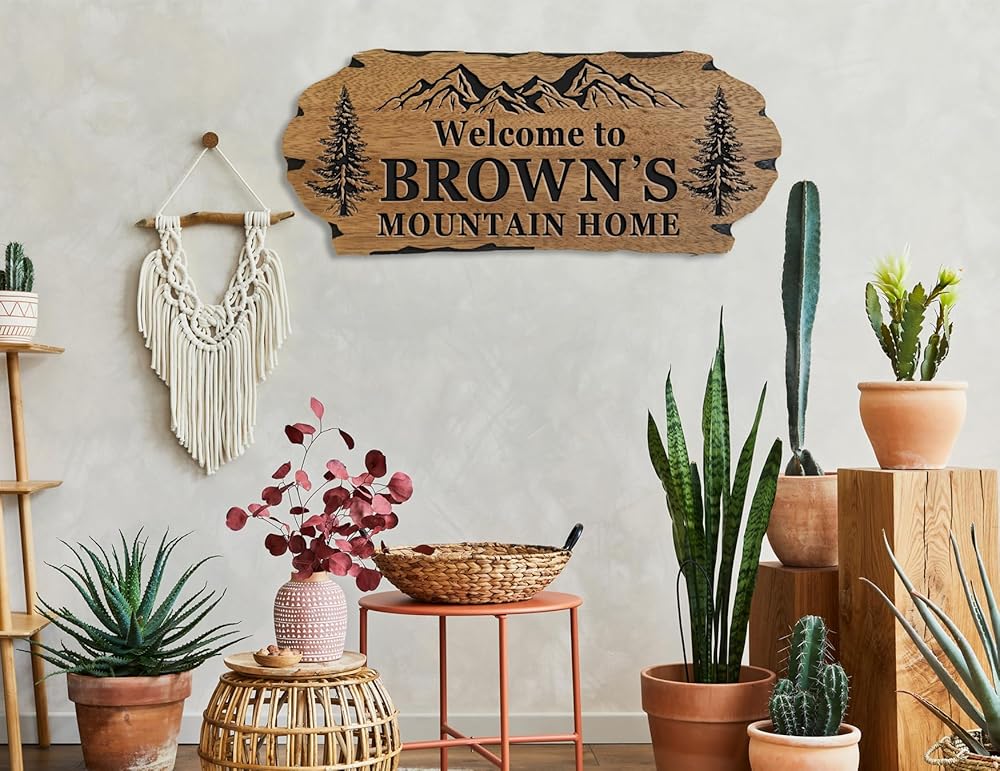 Personalized Cabin Sign - Rustic Wood Welcome Sign for Outdoor & Home Wall Decor - Customizable Farmhouse Decor, Backyard Sign & 3D Carving Wood Sign.3D carved decorative wooden plaques.-Ruum Studio Home