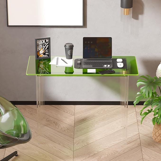 Acrylic Desk, Modern Study Table for HomeOffice-Extended Surface Multi-Purpose Console & EntrywayTable, Sturdy Lightweight Design (42.5-inch, Green)-Ruum Studio Home