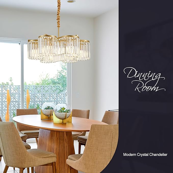 24.4“ Gold Semi Flush Mount Ceiling Light Fixtures, 6-Light Gold Modern Crystal Chandelier Height Adjustable Pendant Lighting for Bedroom Entryway Hallway Kitchen Island Living Room Foyer-Ruum Studio Home