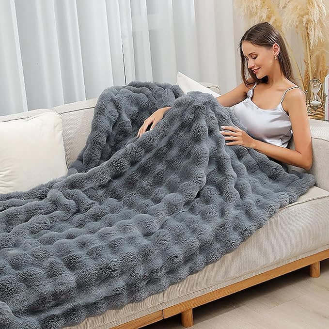 UKELER Soft Faux Fur Throw Blanket Large Solid Reversible Shaggy Blanket Plush Thick Fluffy Blankets Throws for Bed, Couch, Sofa, Office, Camping 60''x80'' Dark Grey-Ruum Studio Home