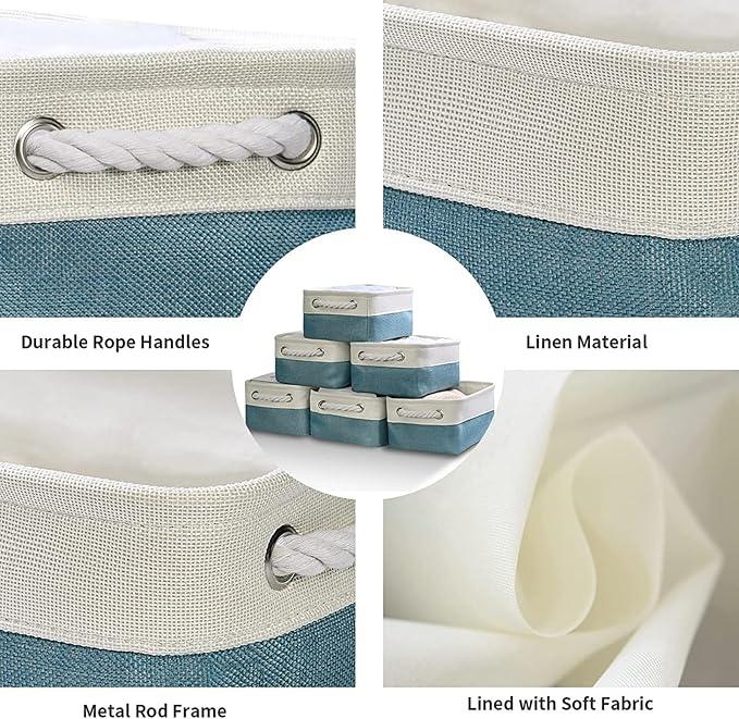 TcaFmac Organization and Storage Basket for Gifts Empty - 12x8x5.2 inch Small 6 Pack Collapsible Storage Basket for Organizing, Fabric Storage Bins for Toy Books Shelves(White & Green)-Ruum Studio Home