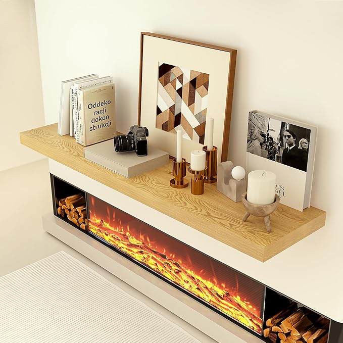 Heimlove 12" Deep Floating Shelves, 36 x 12 Inch Wall Mounted Long Floating Shelf with Invisible Brackets, for Home Decor, Bedroom, Kitchen, Living Room, Bathroom - 1 Pack, Oak-Ruum Studio Home