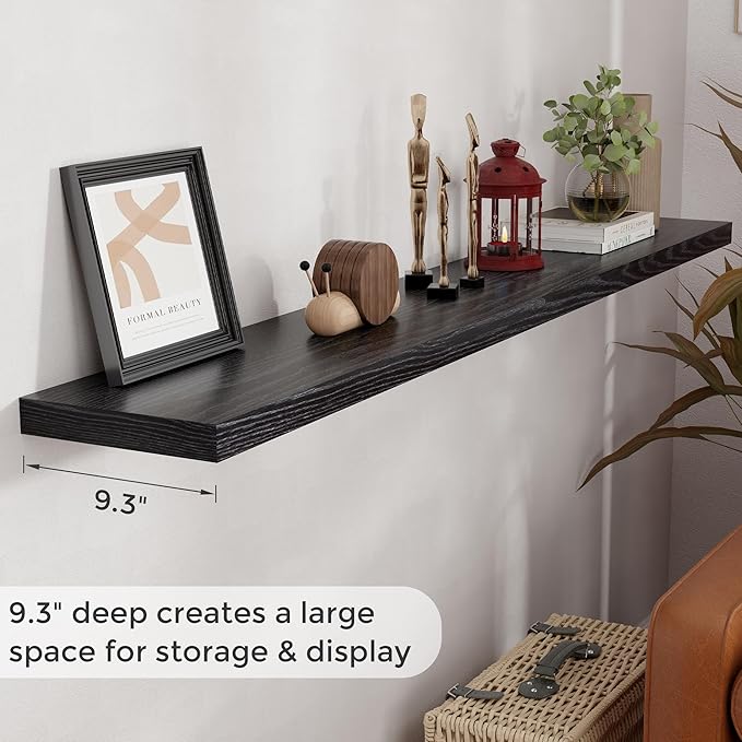 72 Inch Floating Shelves Black, 72 x 9 Rustic Wooden Fireplace Mantel, 9 Inch Floating Shelf for Wall, Farmhouse Wall Shelves for Home Storage & Display-Ruum Studio Home