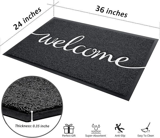 Front Door Mat - Non Slip, Durable Welcome Mat for High Traffic Areas (36"x24" Black)-Ruum Studio Home