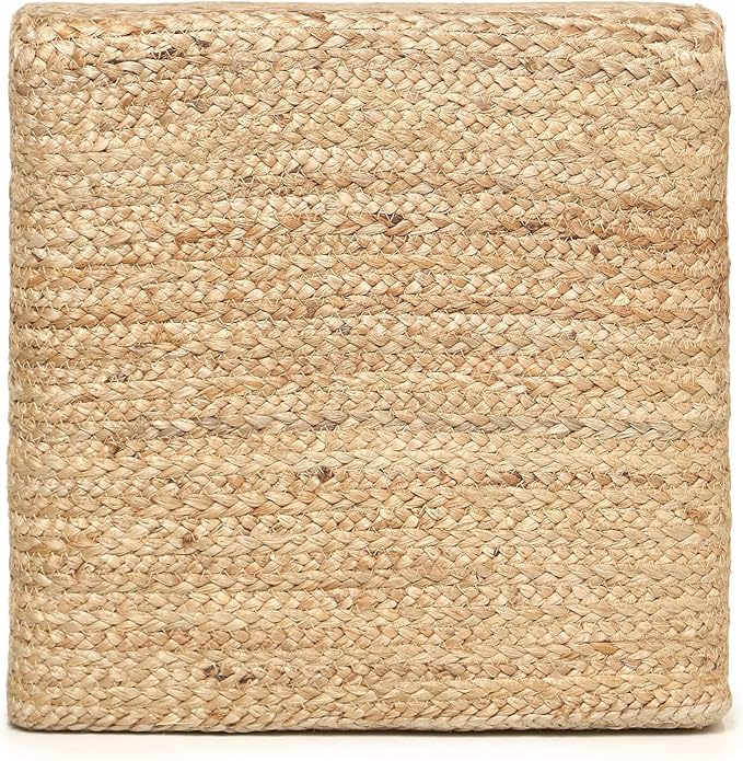 REDEARTH · Cube Pouf Foot Stool Ottoman - Jute Braided Pouffe Poof Accent Sitting - Set of 2 Footrest for The Living Room, Bedroom, Nursery, Patio, Lounge, Office - 14.5”x14.5”x16” - Natural-Ruum Studio Home