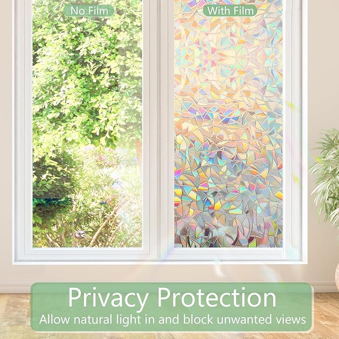 HIDBEA Window Privacy Film Static Clings, Rainbow Window Film, 3D Decals Non-Adhesive Window Vinyl Film for Home Door, 29.5 Inch x 13.1 Feet-Ruum Studio Home
