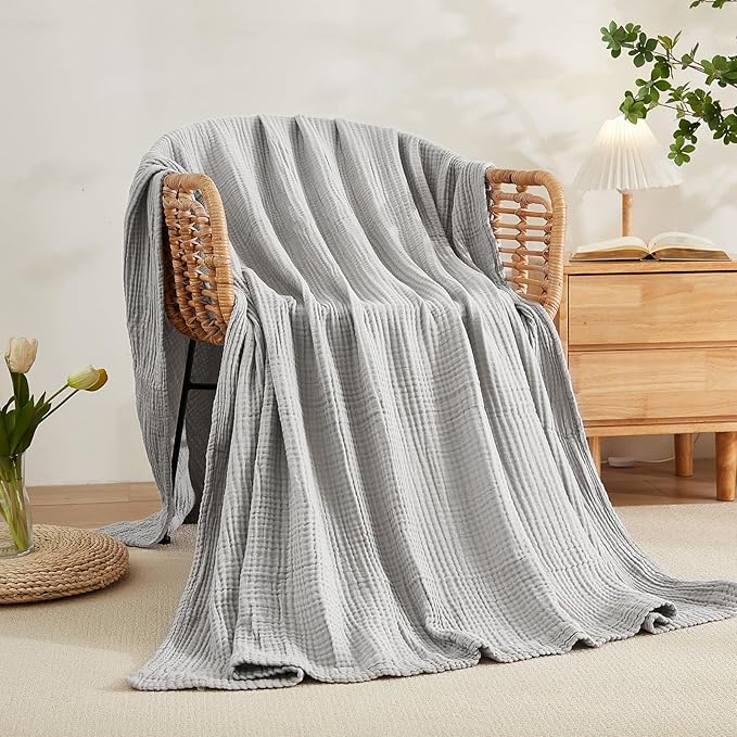 EMME Cotton Blanket Twin XL for Bed Soft Muslin Blankets 66"x90" Lightweight Breathable Layering Bedspread Coverlet All Season Gauze, Light Grey-Ruum Studio Home
