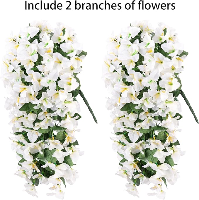 Faux Bougainvillea Artificial Flowers Plants for Outdoors Outside Decoration, 2 PCS White Fake Flowers UV Resistant Look Real Silk Long Trailing Vines for Front Door Porch Planter Patio Garden Yard-Ruum Studio Home