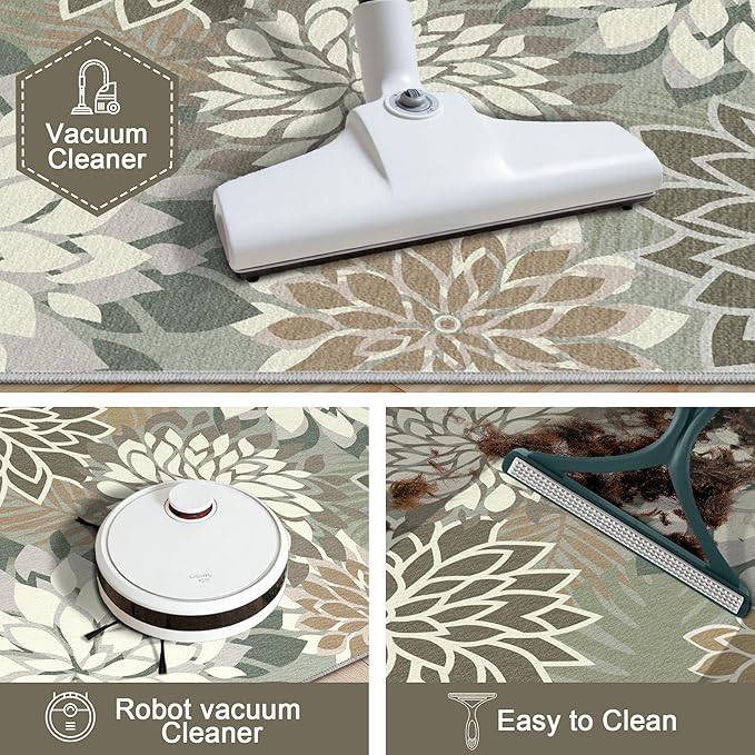 Area Rug 3x5 Brown White Washable Entry Rug Multicolored Tropical Botanical Modern Floral Indoor Kitchen Door Mat Entrance Carpet Non Slip for Bedroom Living Room, Porch-Ruum Studio Home