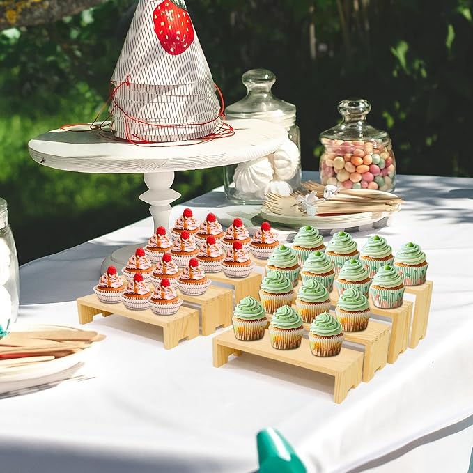 Large Display Wood Risers Wooden Stand 8 Tier Wood Racks Decorative Rectangular, 2 Set 8 Pieces Cupcake Stands Cologne Perfume Organizer Dessert Showcase Items(nature)-Ruum Studio Home