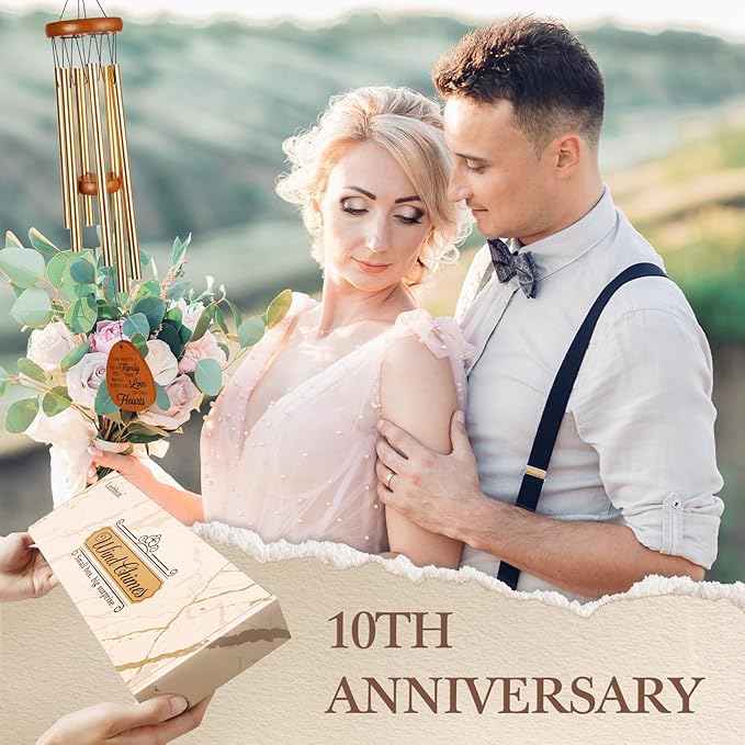 10th Anniversary Wind Chime, 10th Anniversary Romantic Gifts for Him, Her, Couple, Men, Women, Wife, Husband, Newlywed, Aluminum Anniversary's Keepsake Gifts Ideas-Ruum Studio Home
