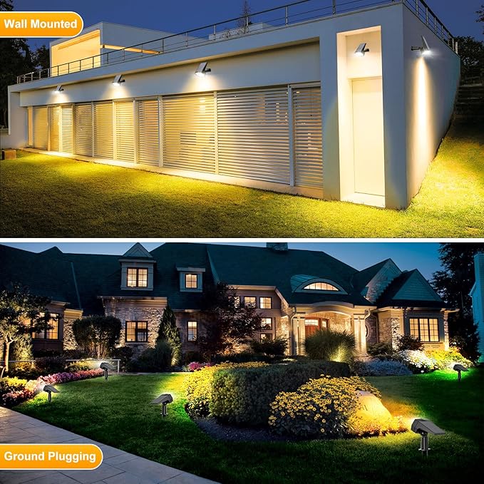 Fabrito 72 LEDs Solar Spot Lights Outdoor Waterproof, 3 Modes Landscape Spotlights, Dusk to Dawn Solar Powered Flood Wall Lights for Outside, Solar Garden Lights for Yard Porch 10 Pack (Warm White)-Ruum Studio Home