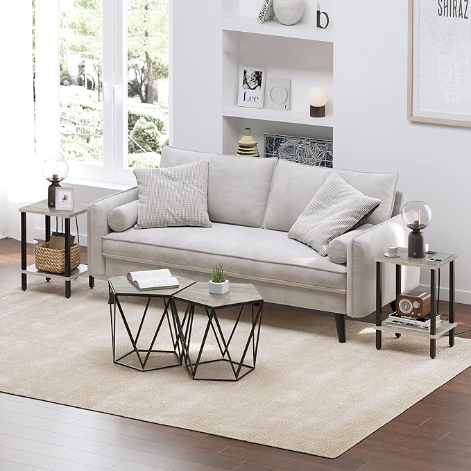 TUTOTAK End Table with Charging Station, Small Side Table with Outlets, Nightstand Bedside Table, 2-Tier Storage Shelf for Small Space, Living Room, Bedroom, Greige TB01BG040-Ruum Studio Home