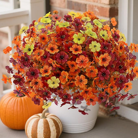12 Bundles Artificial Fall Flowers Faux Mums for Outdoor Indoor, Artificial Plants Daisy Faux Plants Fake Mums for Fall Decor Pots Patio Garden Porch Autumn (Orange，Brown，Yellow) (12)-Ruum Studio Home