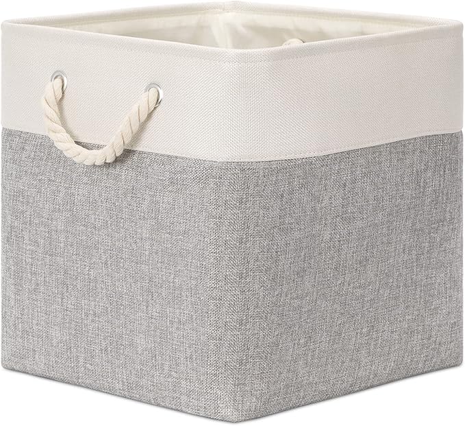 Bidtakay Fabric Basket Set - Large Square Organizer Bins, 13x13, Set of 3, White & Grey-Ruum Studio Home