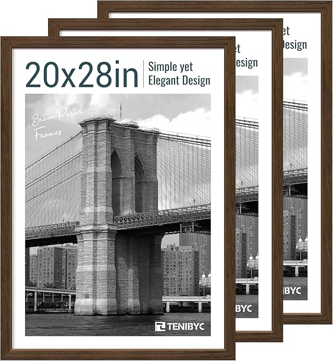 20x28 Picture Frame Set of 3 - Brown Woodgrain, Wood Poster Frame, Gallery Frame - Wall Hanging-Ruum Studio Home