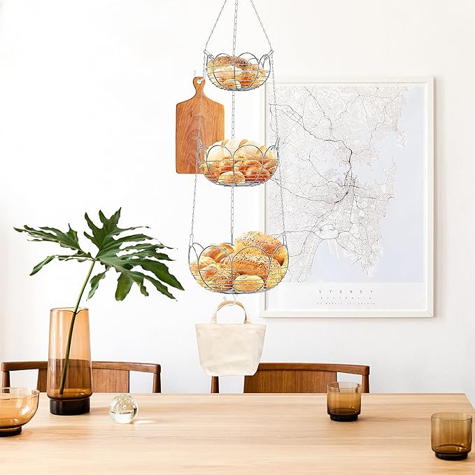 Simple Houseware Modern 3-Tier Hanging Fruit Basket, Chrome-Ruum Studio Home